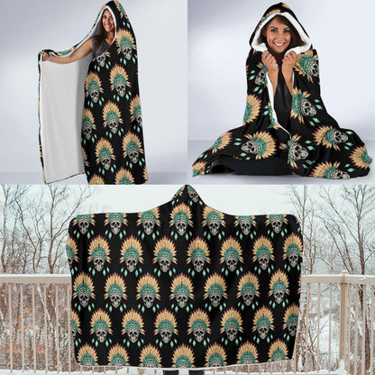 American indian Skull Pattern Hooded Blanket-JTAMIGO.COM