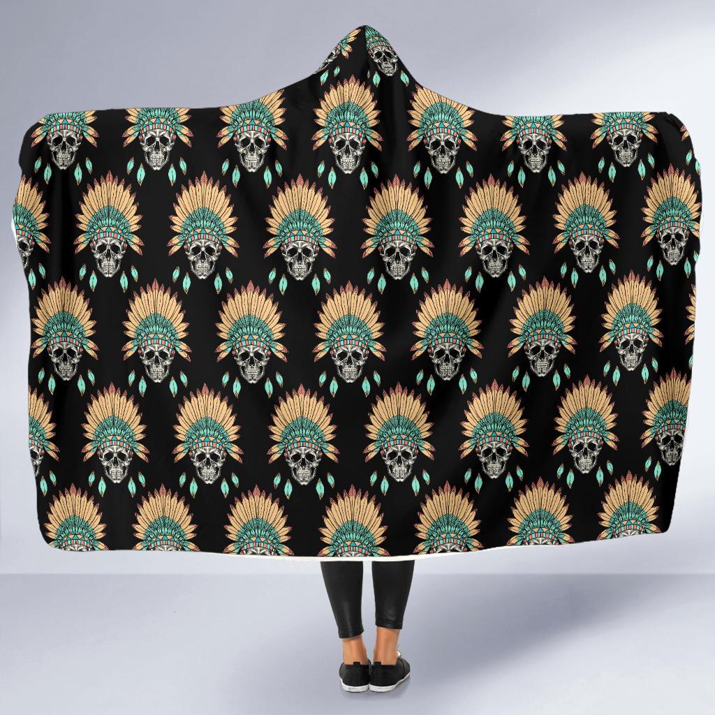 American indian Skull Pattern Hooded Blanket-JTAMIGO.COM
