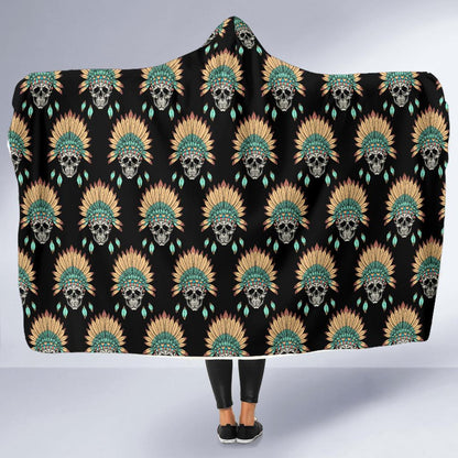 American indian Skull Pattern Hooded Blanket-JTAMIGO.COM