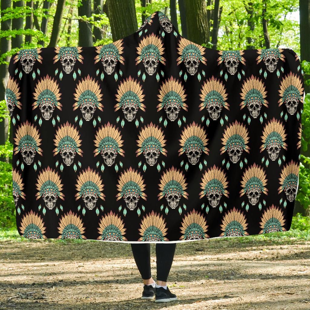 American indian Skull Pattern Hooded Blanket-JTAMIGO.COM
