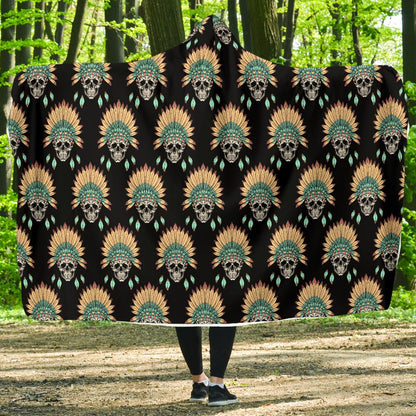 American indian Skull Pattern Hooded Blanket-JTAMIGO.COM