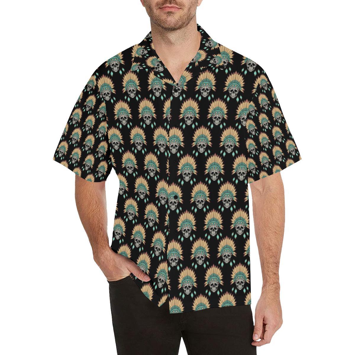 American indian Skull Pattern Men Aloha Hawaiian Shirt