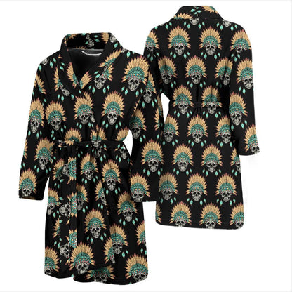 American indian Skull Pattern Men Bath Robe-JTAMIGO.COM