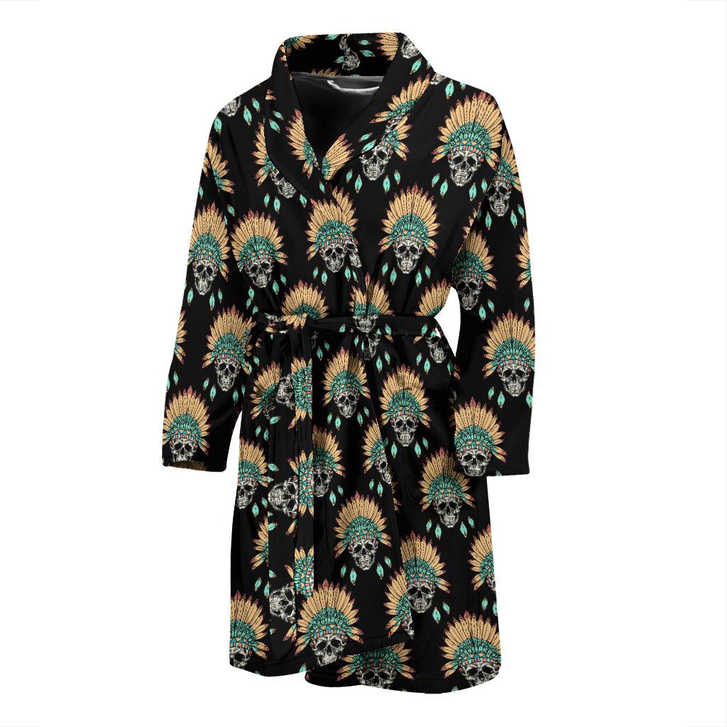 American indian Skull Pattern Men Bath Robe-JTAMIGO.COM