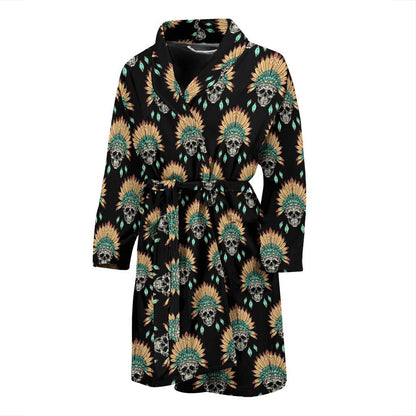 American indian Skull Pattern Men Bath Robe-JTAMIGO.COM