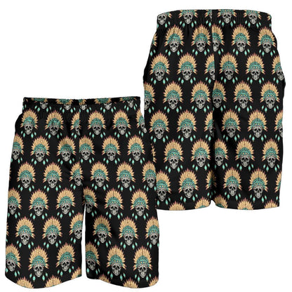 American indian Skull Pattern Mens Shorts-JTAMIGO.COM