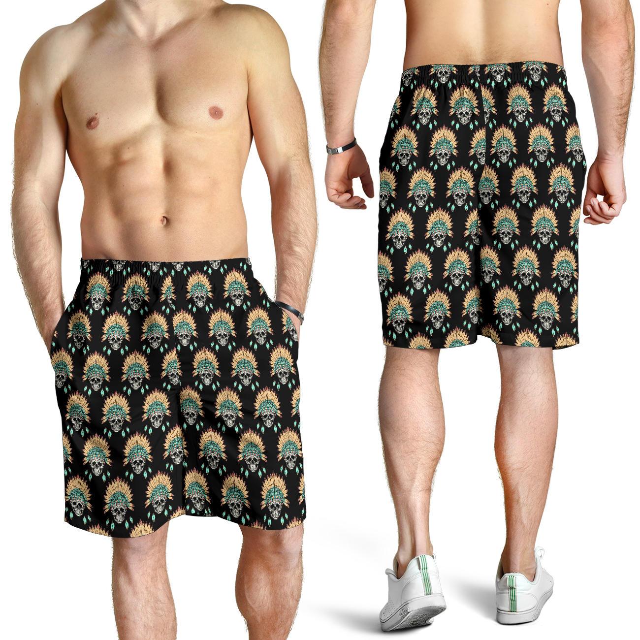 American indian Skull Pattern Mens Shorts-JTAMIGO.COM