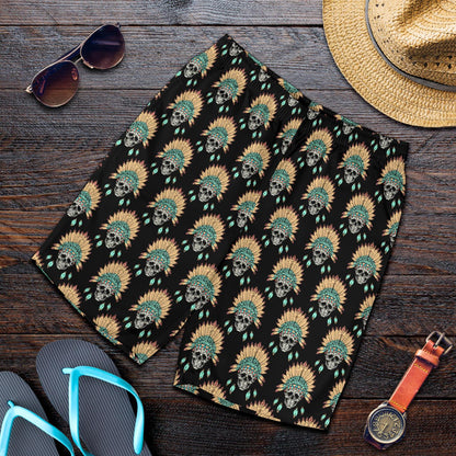 American indian Skull Pattern Mens Shorts-JTAMIGO.COM