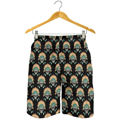 American indian Skull Pattern Mens Shorts-JTAMIGO.COM