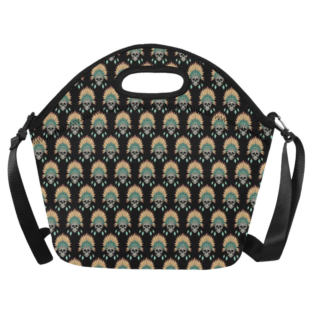 American indian Skull Pattern Neoprene Lunch Bag (Model 1669)(Large)-JTAMIGO.COM