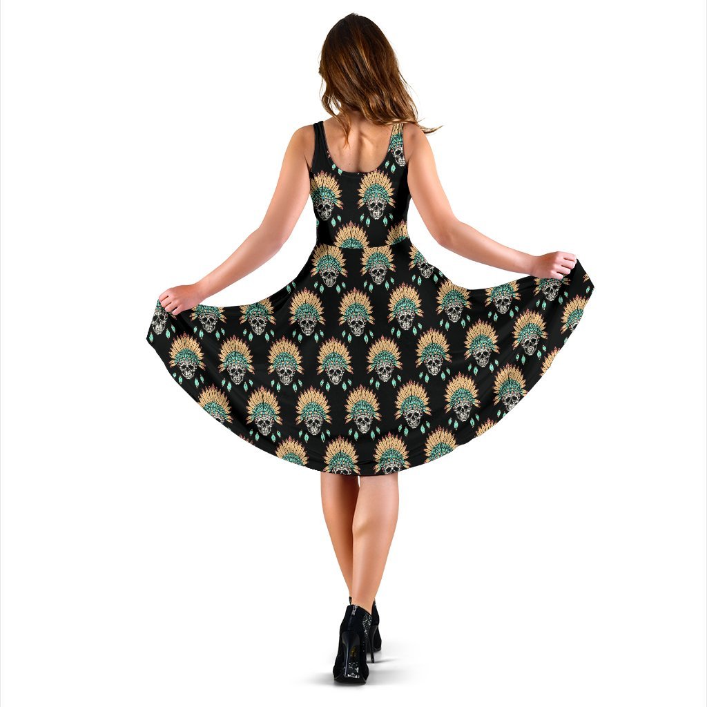 American Indian Skull Pattern Sleeveless Dress