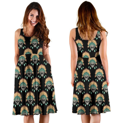 American Indian Skull Pattern Sleeveless Dress