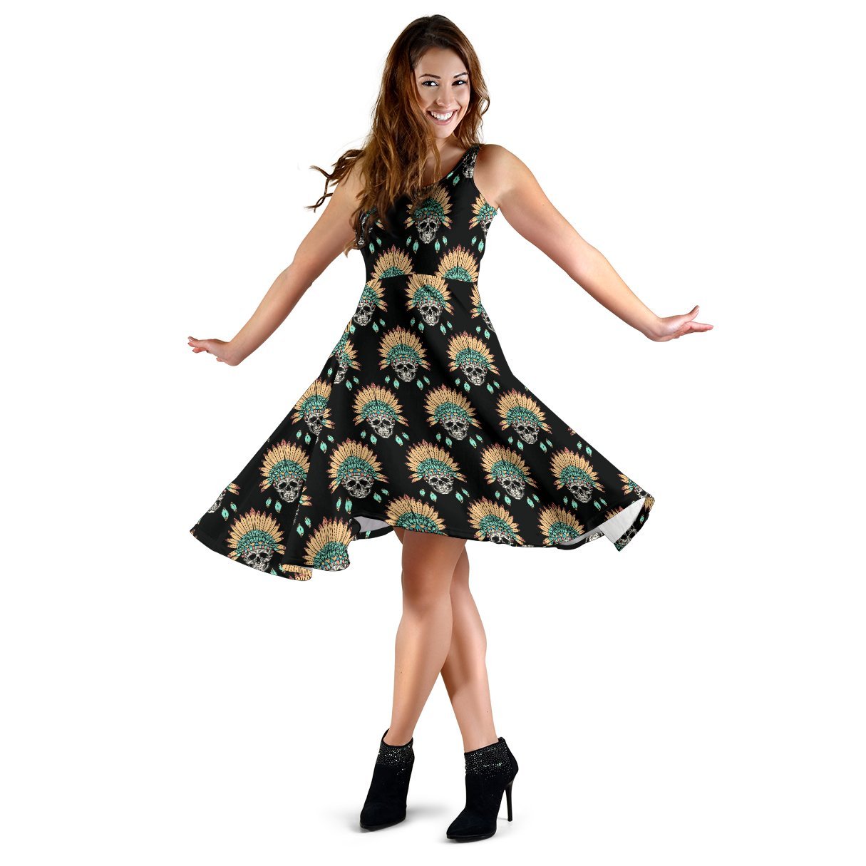 American Indian Skull Pattern Sleeveless Dress