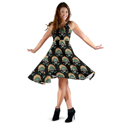 American Indian Skull Pattern Sleeveless Dress