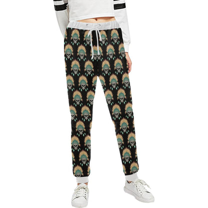 American indian Skull Pattern Unisex Casual Sweatpants (Model L11)-JTAMIGO.COM