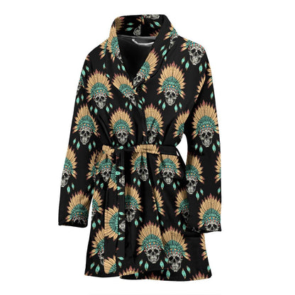 American indian Skull Pattern Women Bath Robe-JTAMIGO.COM