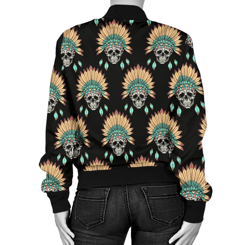 American Indian Skull Pattern Women Casual Bomber Jacket