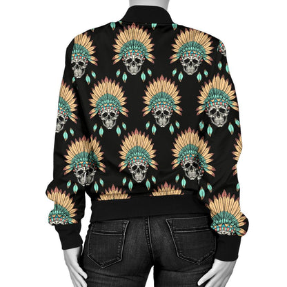 American Indian Skull Pattern Women Casual Bomber Jacket