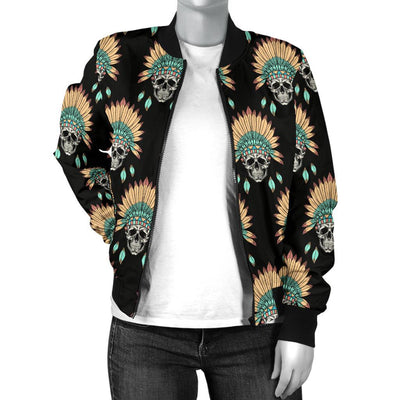 American Indian Skull Pattern Women Casual Bomber Jacket