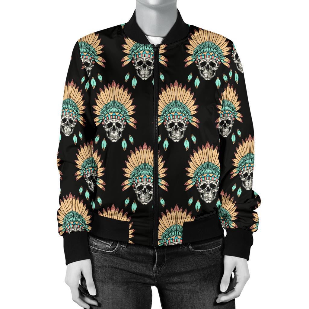American Indian Skull Pattern Women Casual Bomber Jacket