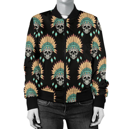 American Indian Skull Pattern Women Casual Bomber Jacket