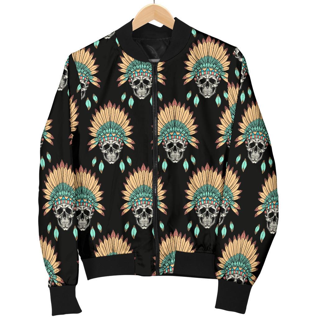 American Indian Skull Pattern Women Casual Bomber Jacket