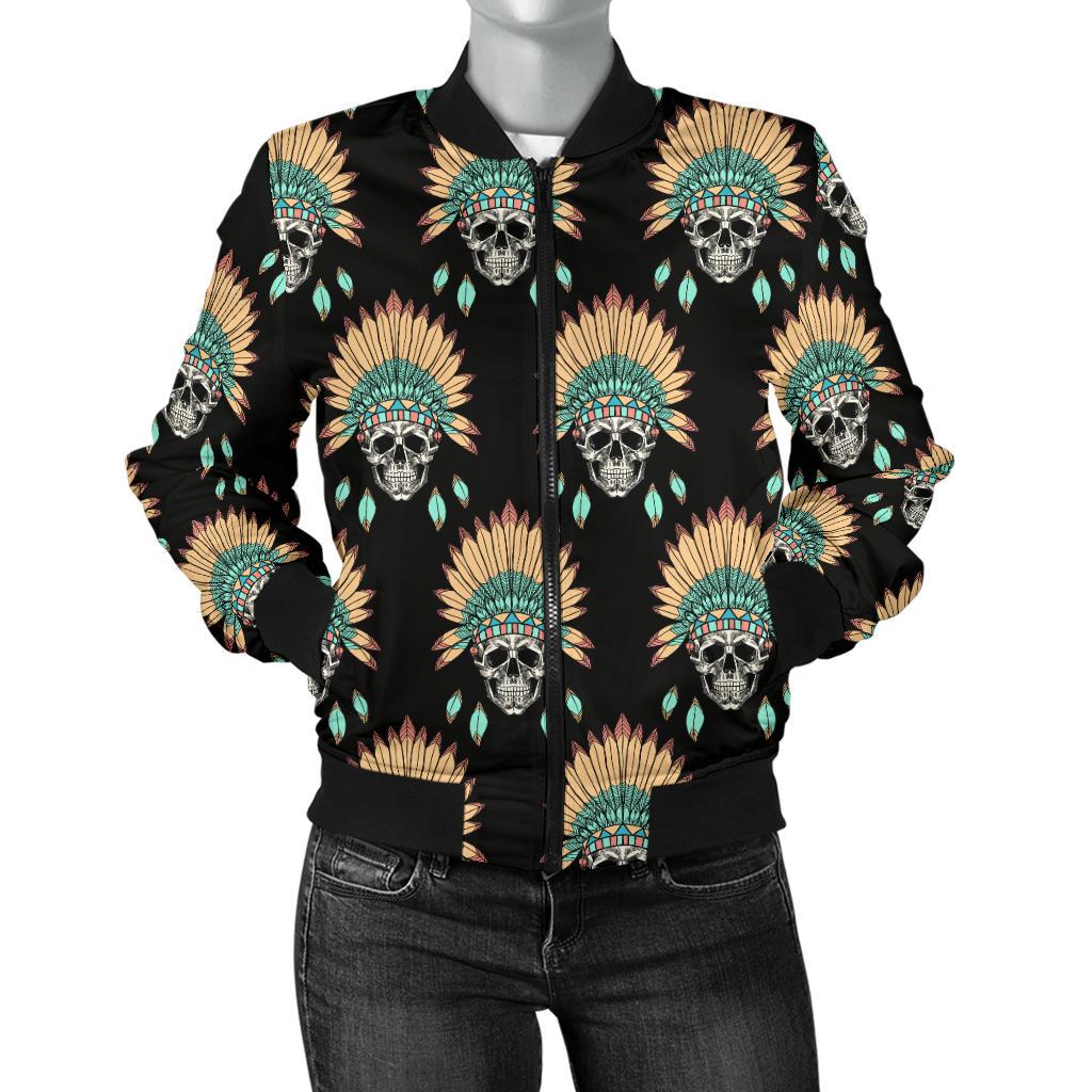 American Indian Skull Pattern Women Casual Bomber Jacket