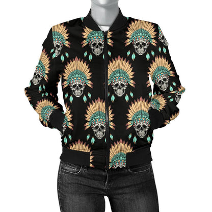 American Indian Skull Pattern Women Casual Bomber Jacket