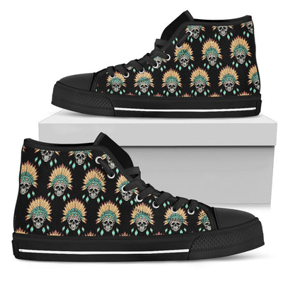 American Indian Skull Pattern Women High Top Shoes