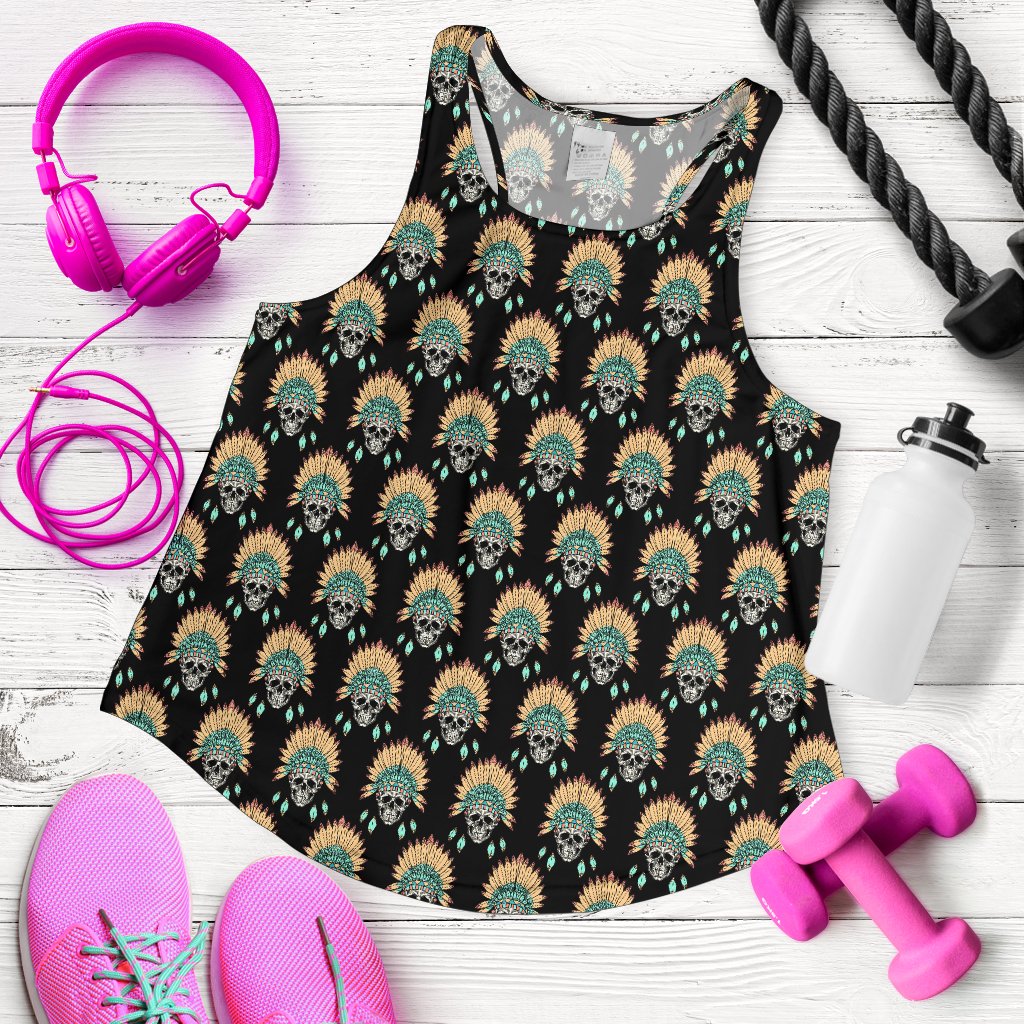 American Indian Skull Pattern Women Racerback Tank Top