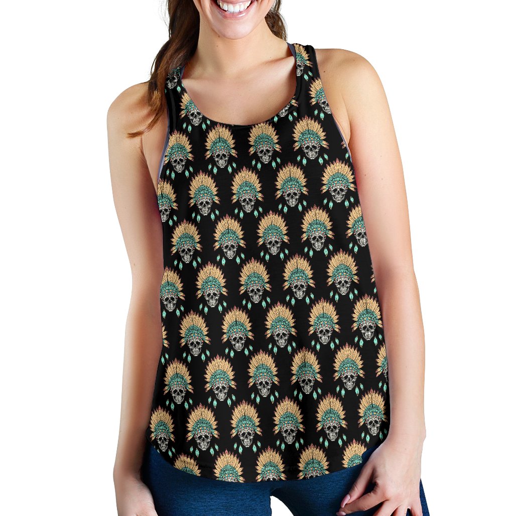 American Indian Skull Pattern Women Racerback Tank Top