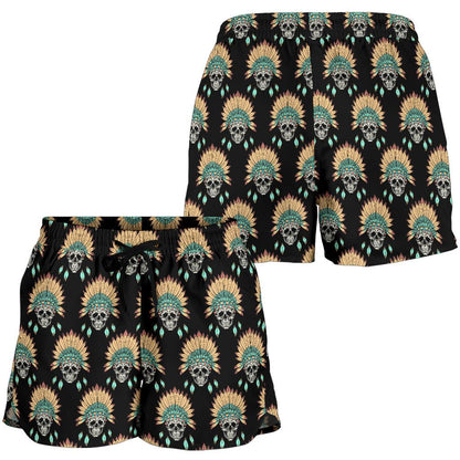 American indian Skull Pattern Women Shorts-JTAMIGO.COM