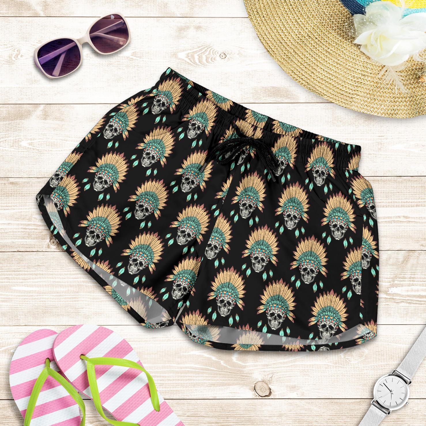 American indian Skull Pattern Women Shorts-JTAMIGO.COM