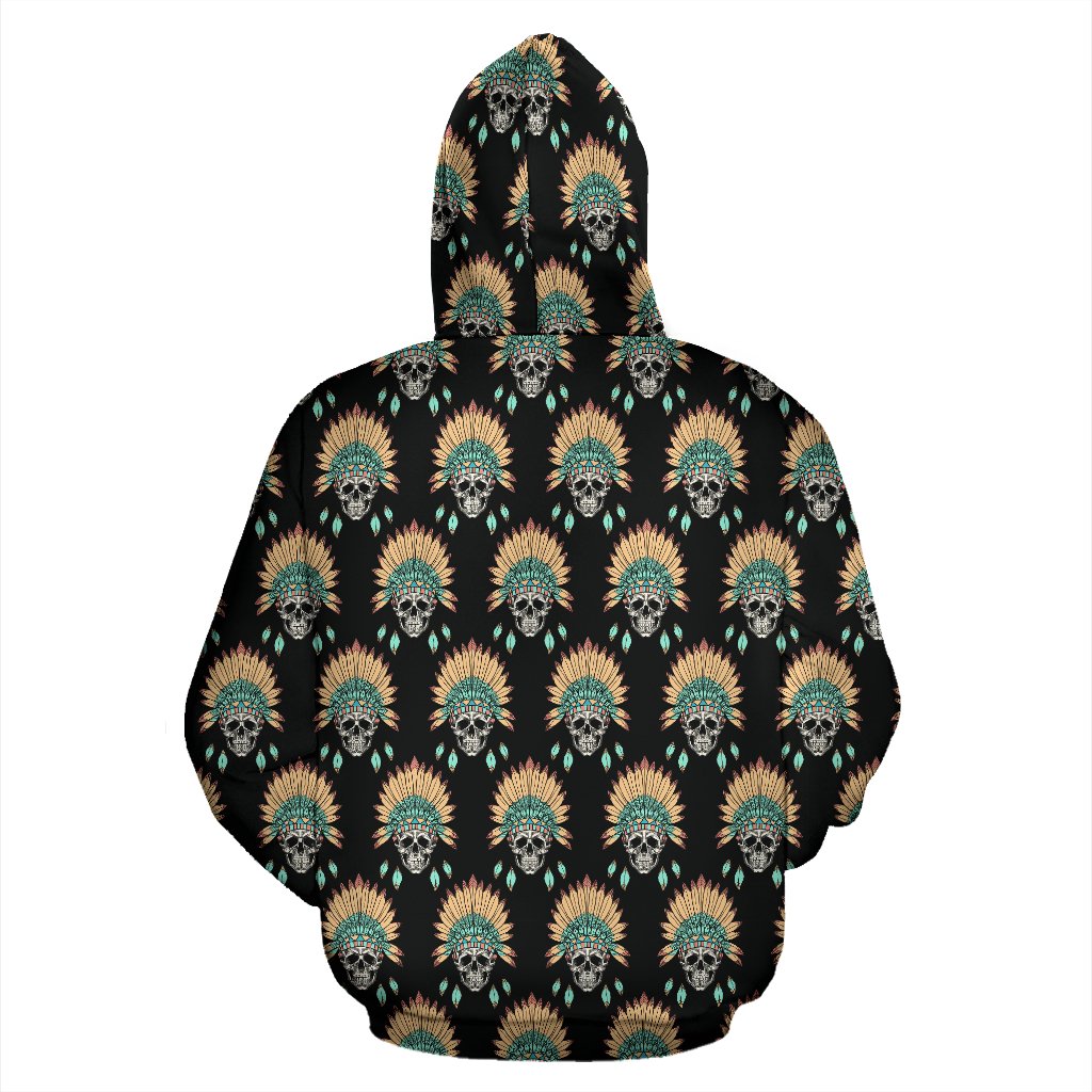 American Indian Skull Pattern Zip Up Hoodie