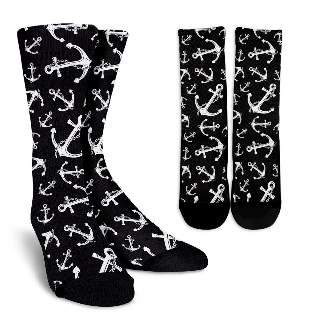 Anchor Black White Crew Socks