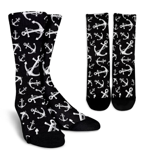 Anchor Black White Crew Socks