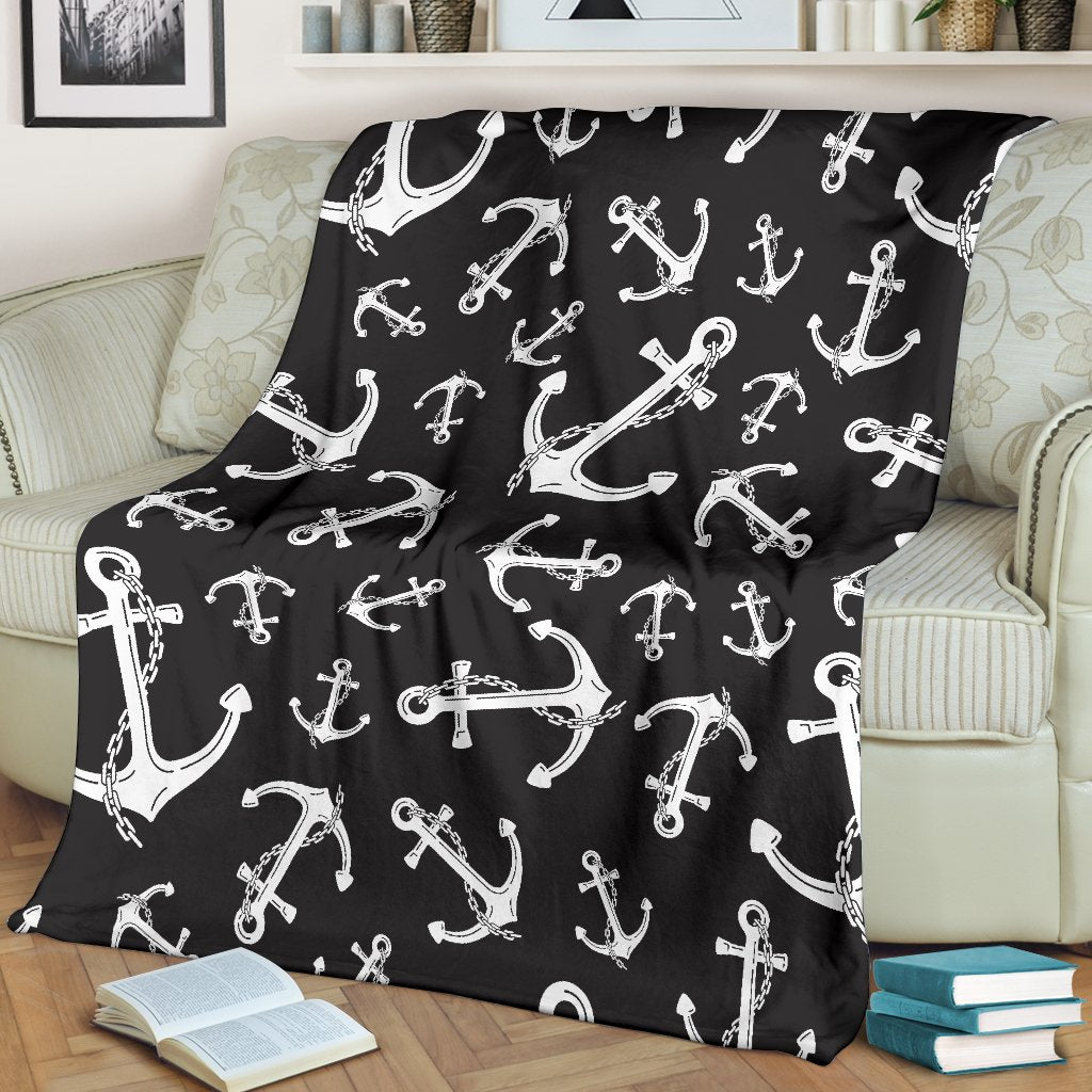 Anchor Black White Fleece Blanket