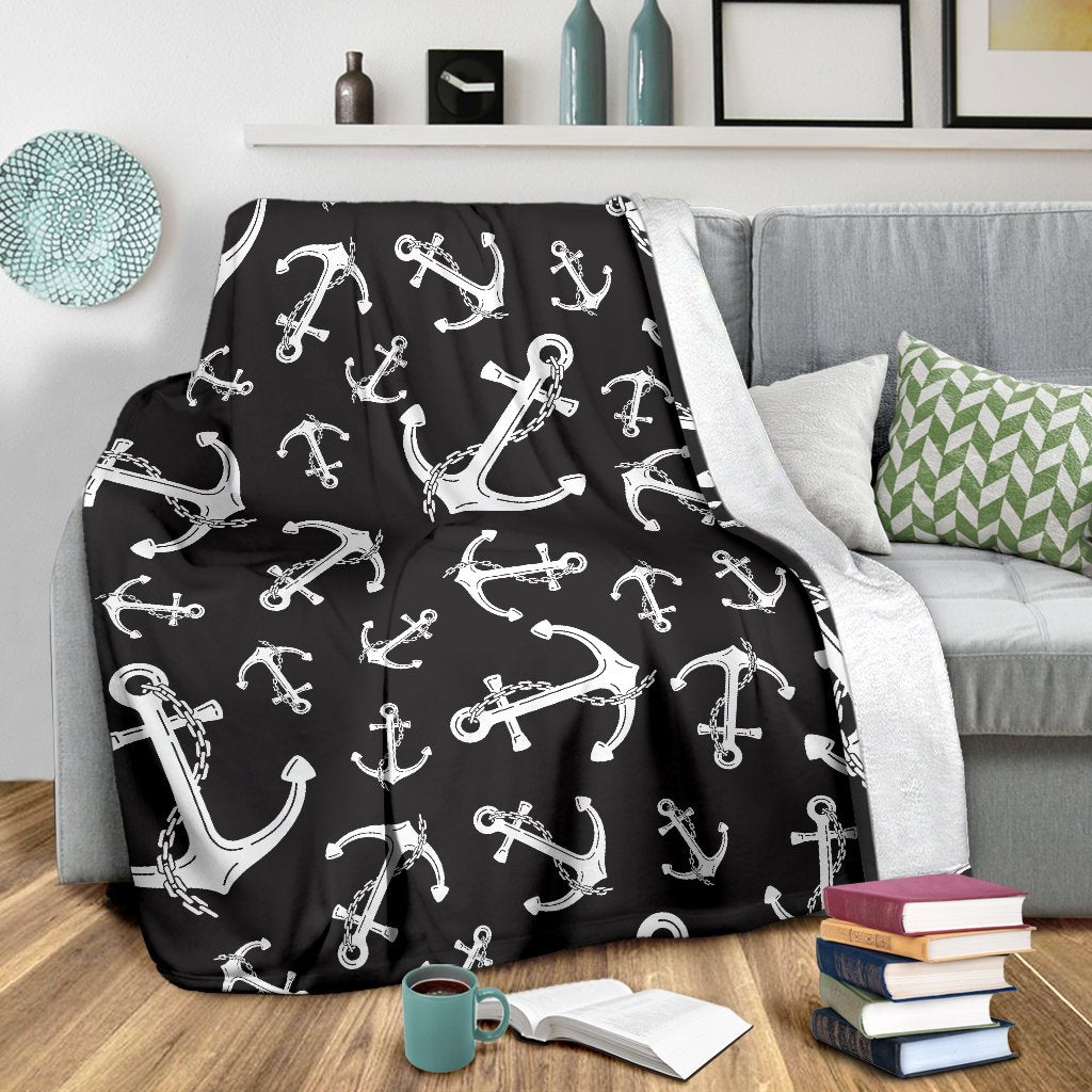 Anchor Black White Fleece Blanket