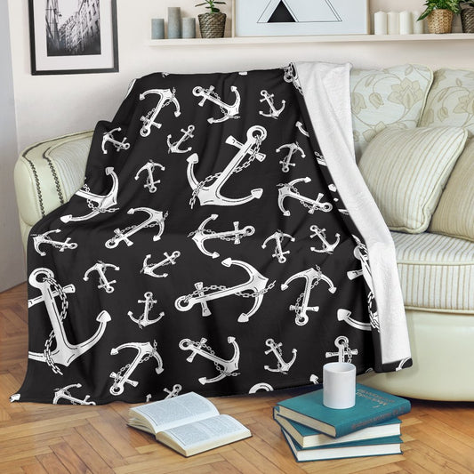 Anchor Black White Fleece Blanket