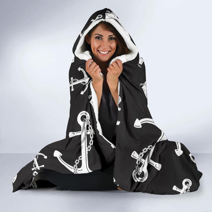 Anchor Black White Hooded Blanket-JTAMIGO.COM