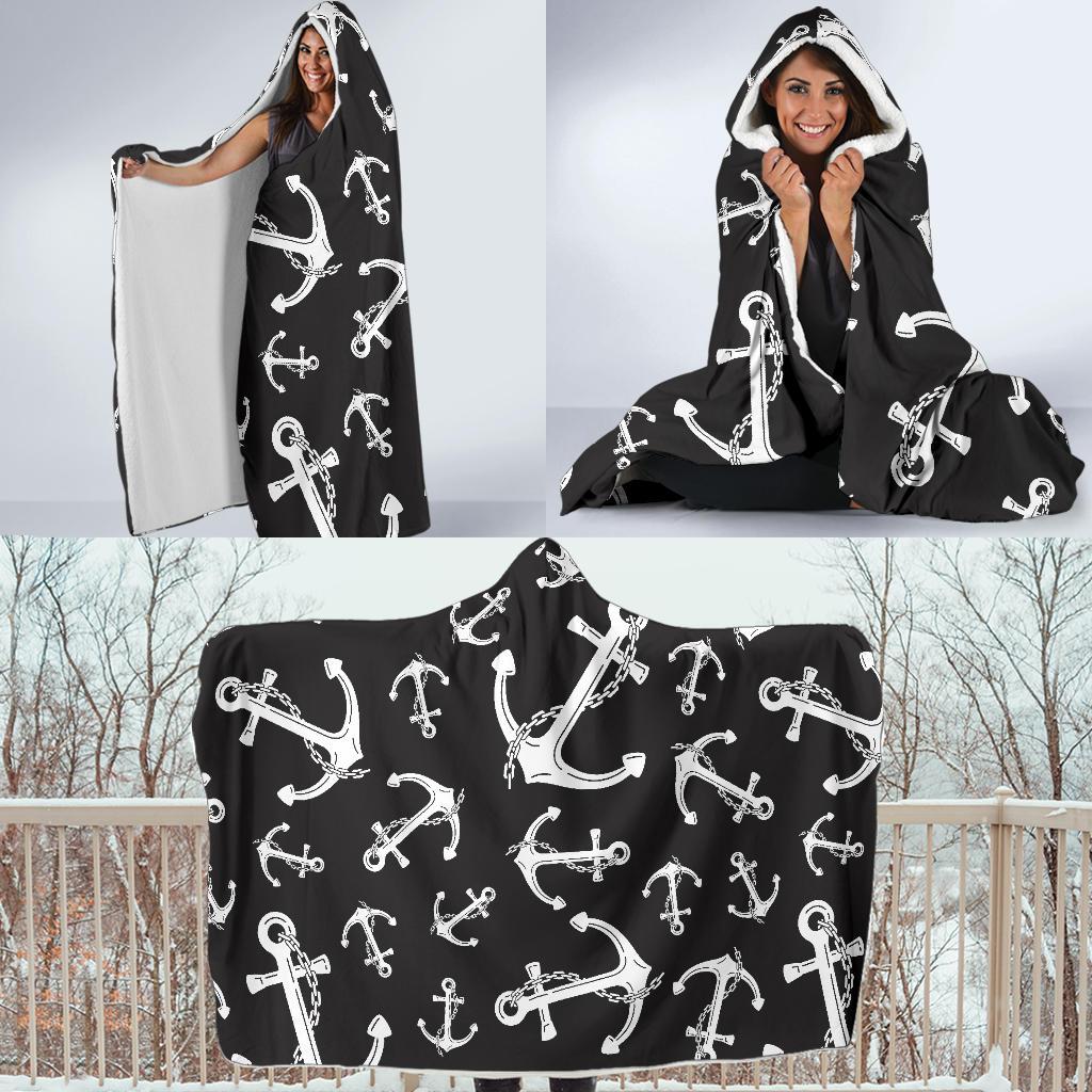 Anchor Black White Hooded Blanket-JTAMIGO.COM
