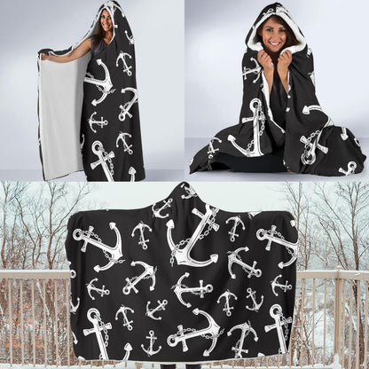 Anchor Black White Hooded Blanket-JTAMIGO.COM
