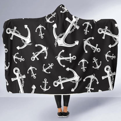 Anchor Black White Hooded Blanket-JTAMIGO.COM