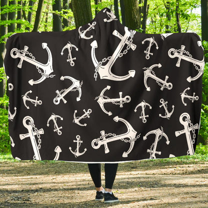 Anchor Black White Hooded Blanket-JTAMIGO.COM
