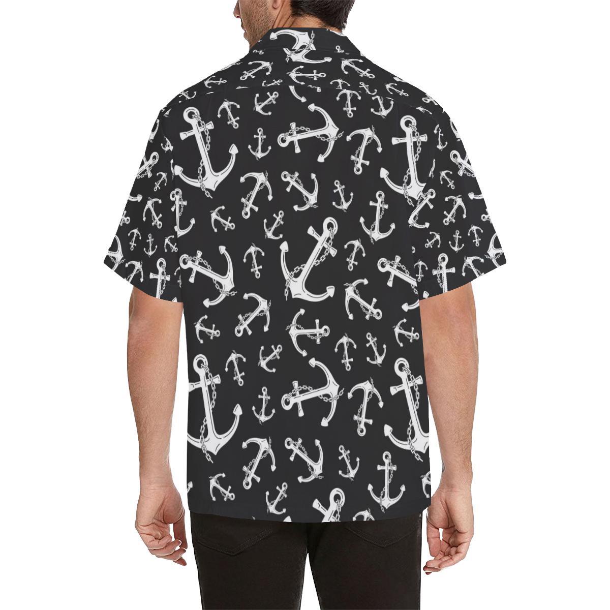 Anchor Black White Men Aloha Hawaiian Shirt