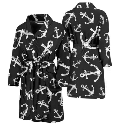 Anchor Black White Men Bath Robe-JTAMIGO.COM