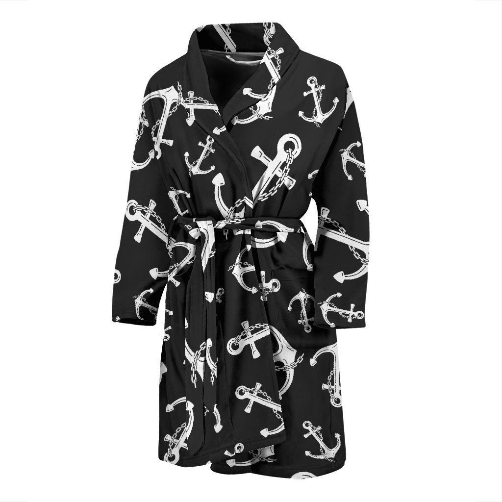 Anchor Black White Men Bath Robe-JTAMIGO.COM