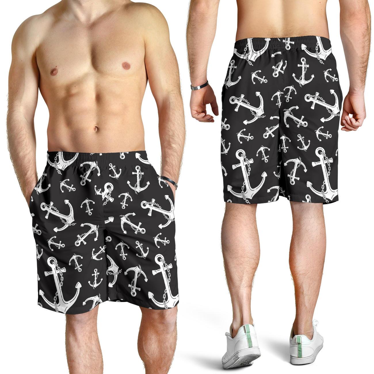 Anchor Black White Mens Shorts-JTAMIGO.COM