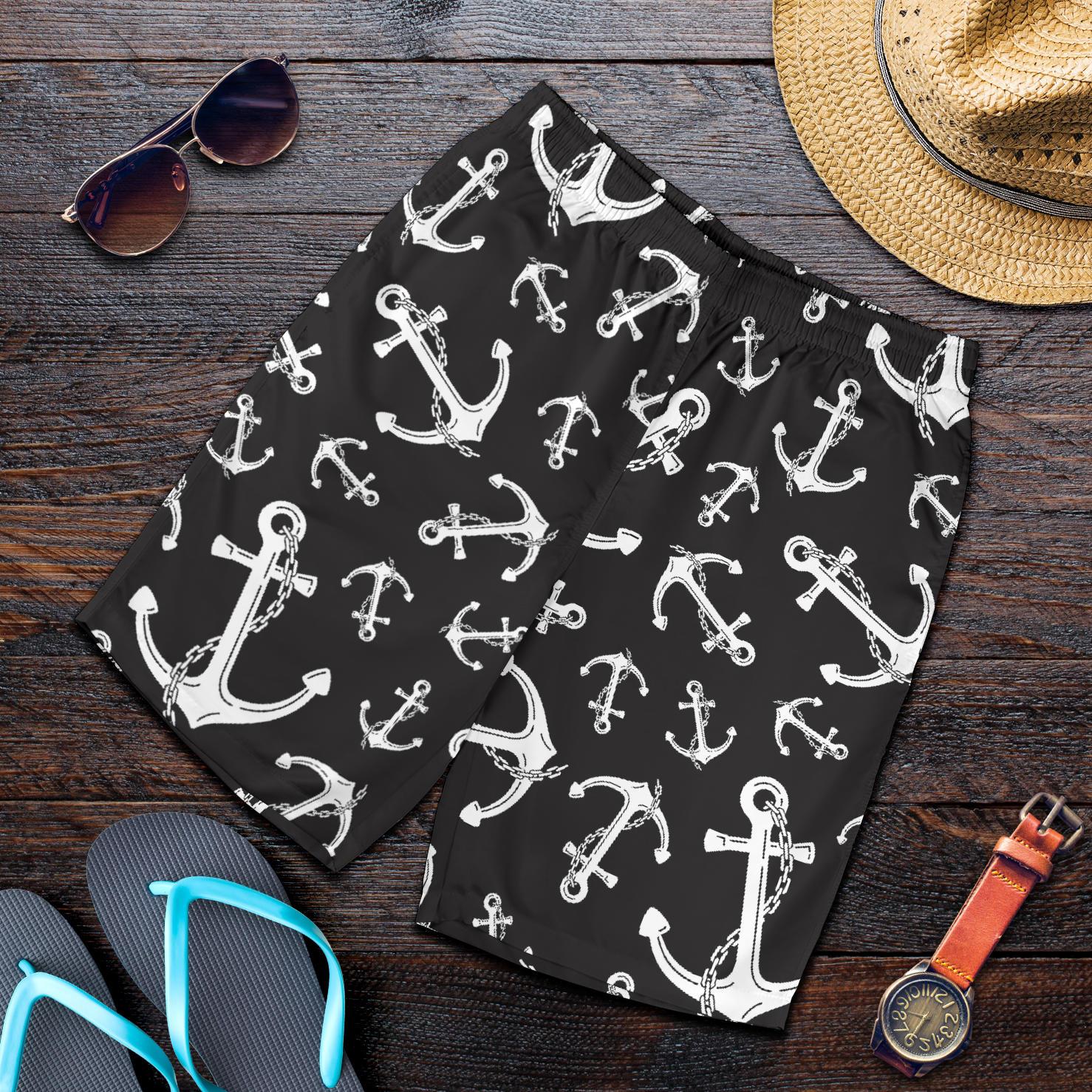 Anchor Black White Mens Shorts-JTAMIGO.COM