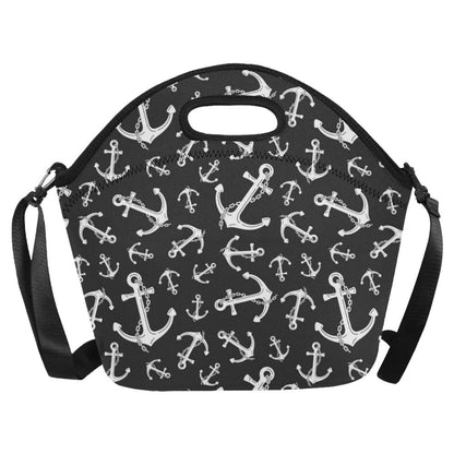 Anchor Black White Neoprene Lunch Bag (Model 1669)(Large)-JTAMIGO.COM